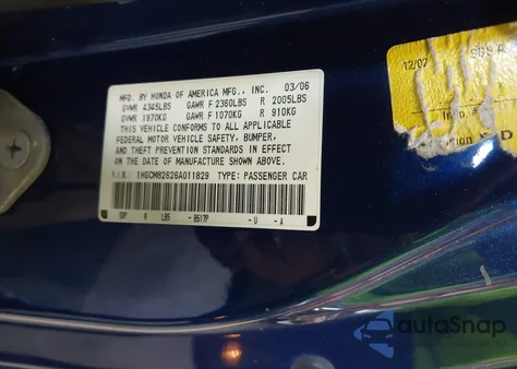 2006 Honda Accord 3.0 Ex z USA, uszkodzony, nr VIN 1HGCM82626A011829